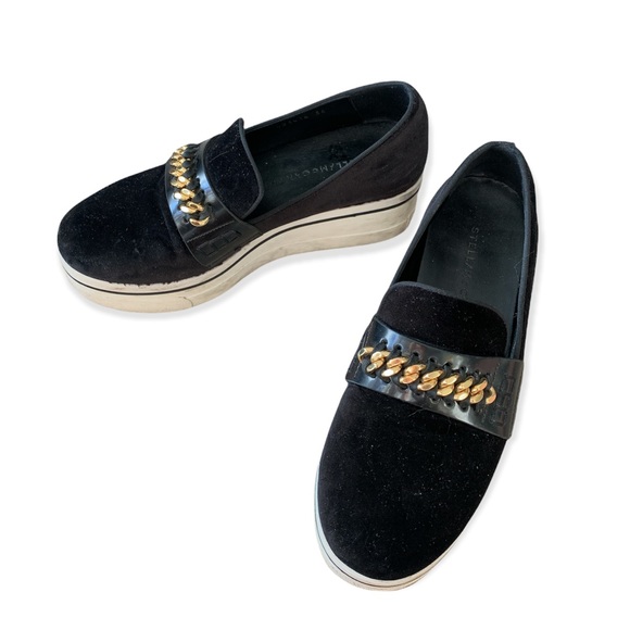 Stella McCartney Velvet Gold Chain Platform Shoes - Picture 17 of 17